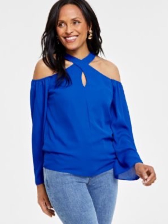 INC International Concepts Tops - NWT Blue cold shoulder halter blouse. XXL